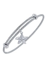 Adjustable Twisted Cable Stainless Steel Bangle Bracelet with Sterling Silver Starfish  Charm
