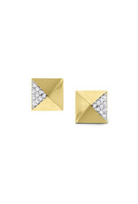 14K Yellow Gold Diamond Pyramid Stud Earrings, D: 0.10ct