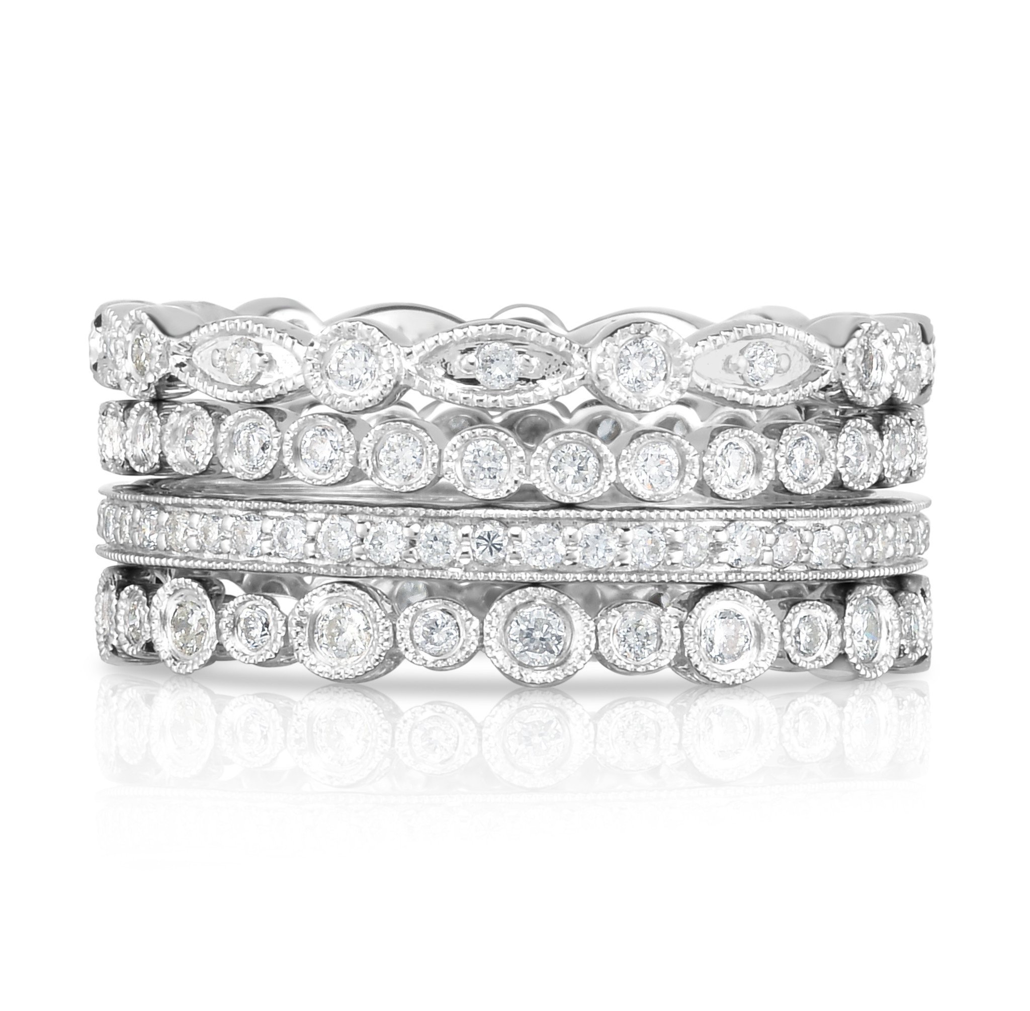 white gold stackable rings diamonds