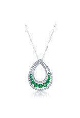 14K White Gold Emerald and Diamond Necklace, E:  0.69ct, D: 0.63ct