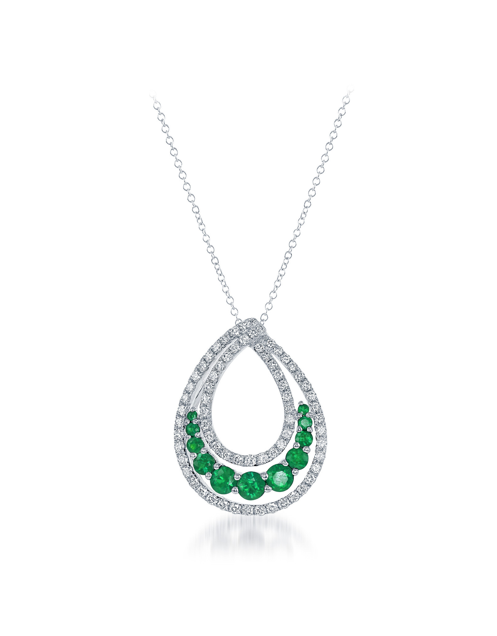 14K White Gold Emerald and Diamond Necklace, E:  0.69ct, D: 0.63ct