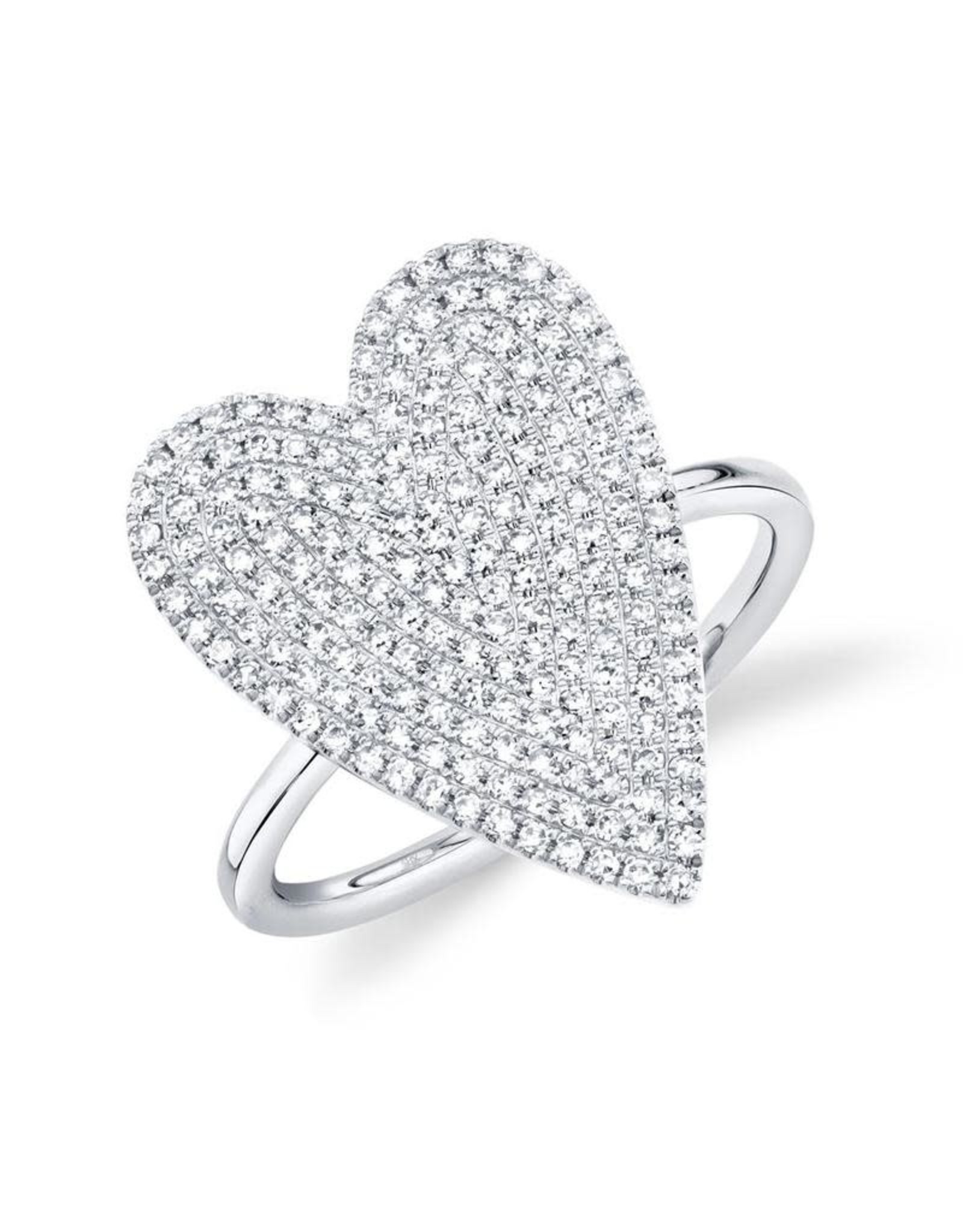 14K White Gold Statement Diamond Pave Heart Ring, D: 0.26ct