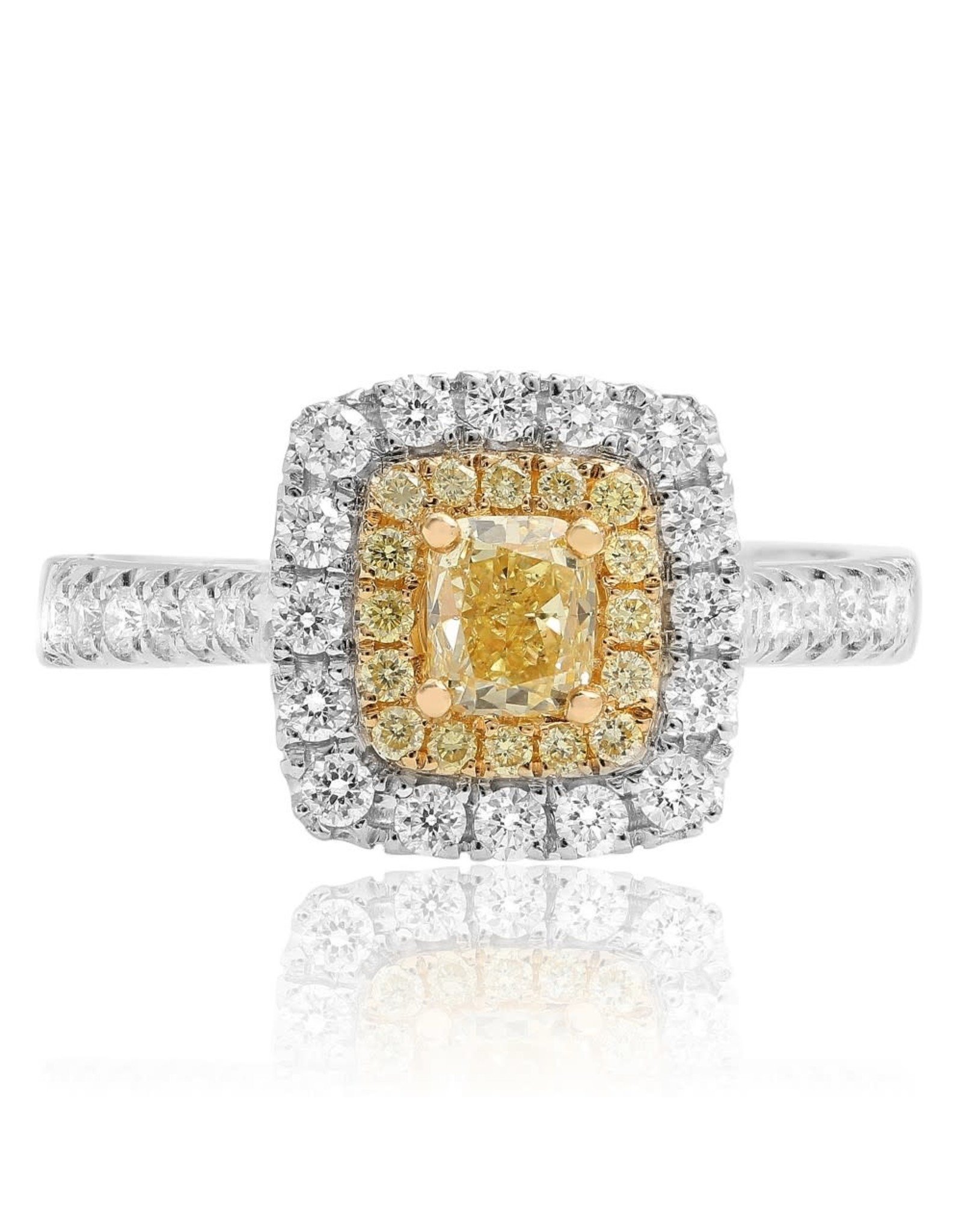 Diamond Engagement Ring 18K Yellow Gold, Halo Engagement Ring, 1.38 Carat F  SI1 Gia Certified Bridal Ring, Pave Wedding Ring, Handmade