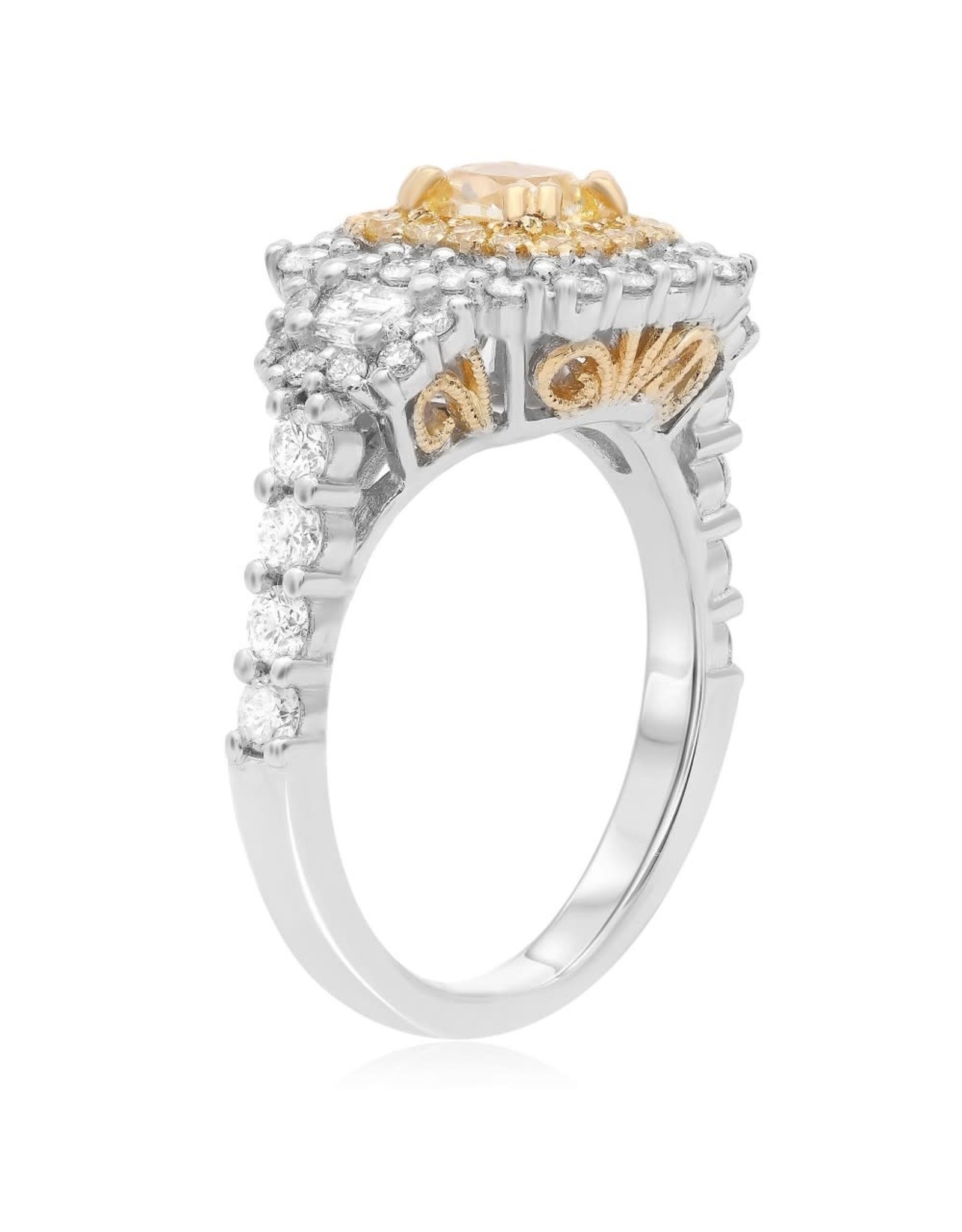 18K White Gold Fancy Yellow Diamond  Engagement Ring, YDC: 0.63ct, D: 1.26ct