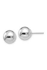 14K White Gold 10mm Ball Stud Earrings with Friction Backs