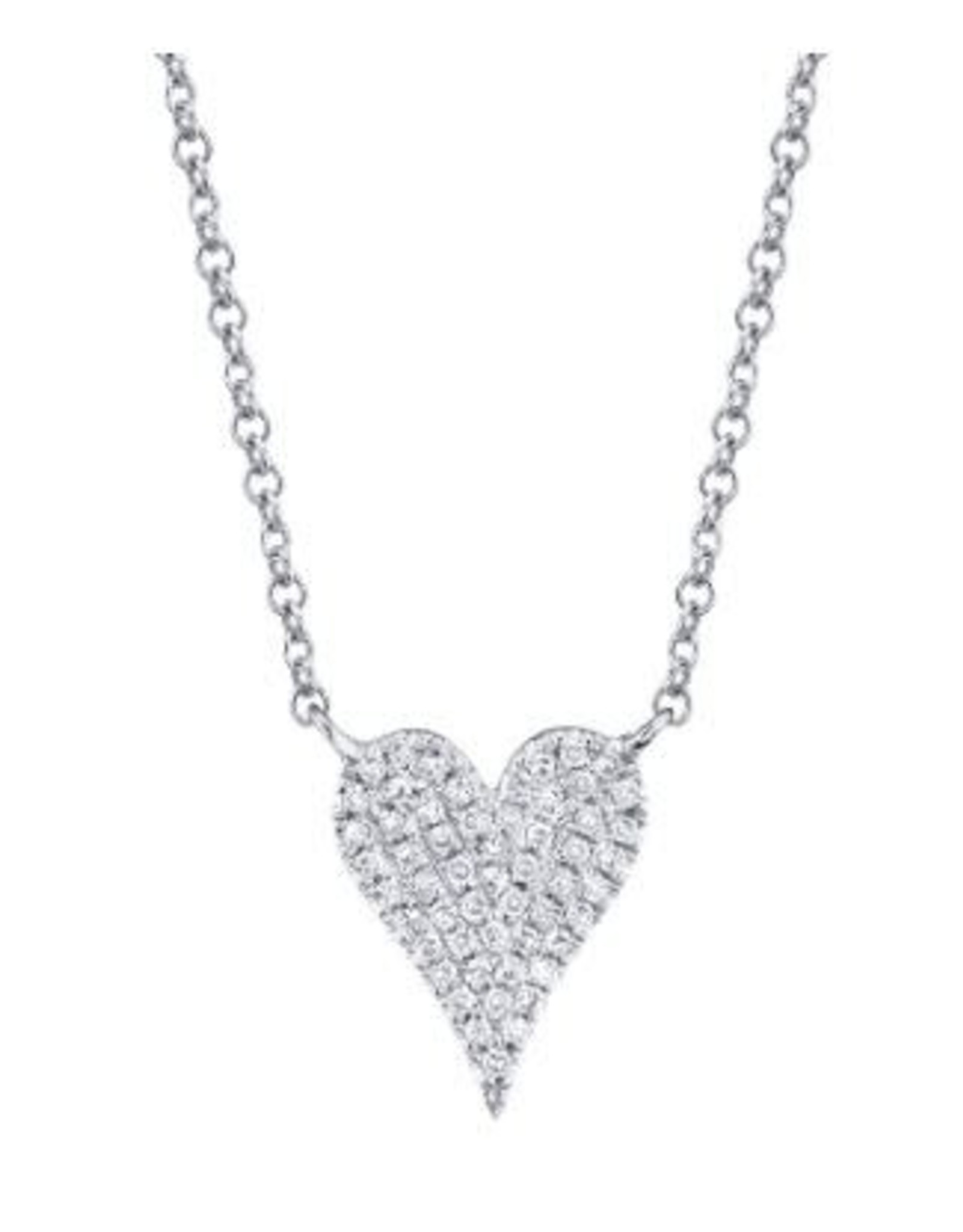 14K White Gold Petite Pave Diamond Heart Necklace, D: 0.11ct