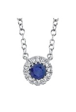 14K White Gold Sapphire and Halo Diamond Necklace, S:  0.14ct, D: 0.04ct