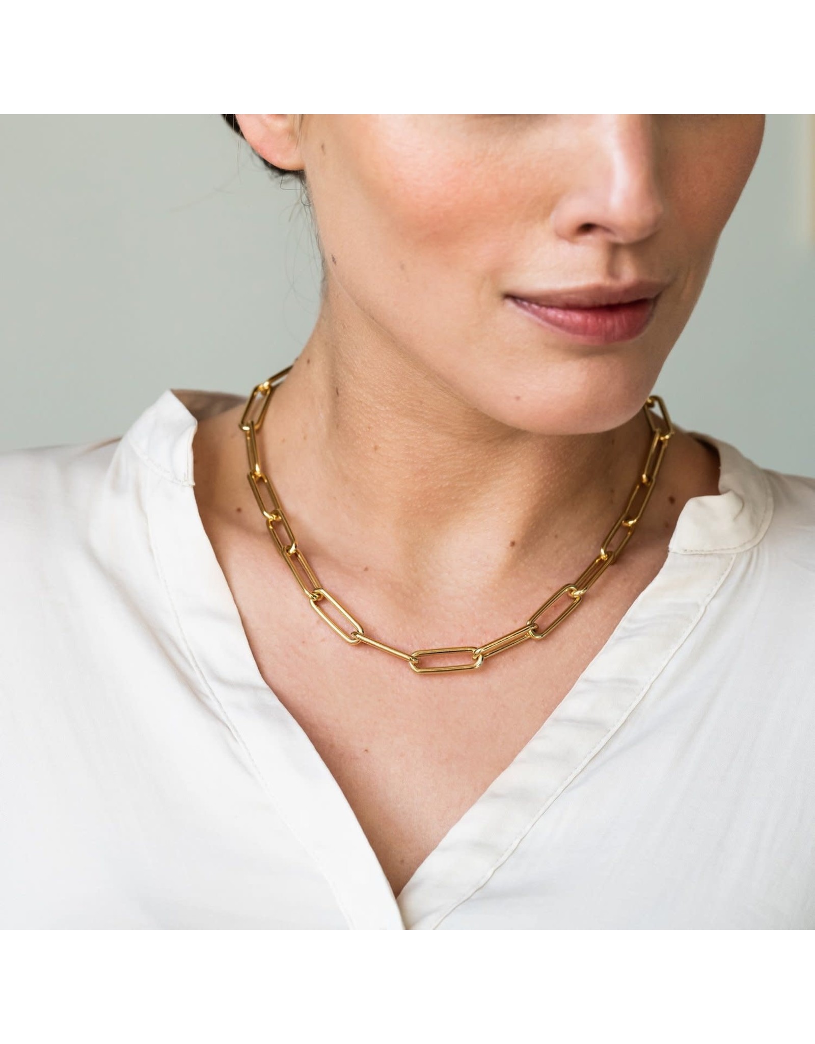 Large Yellow Gold Plated Paperclip Necklace- 3937SY/48