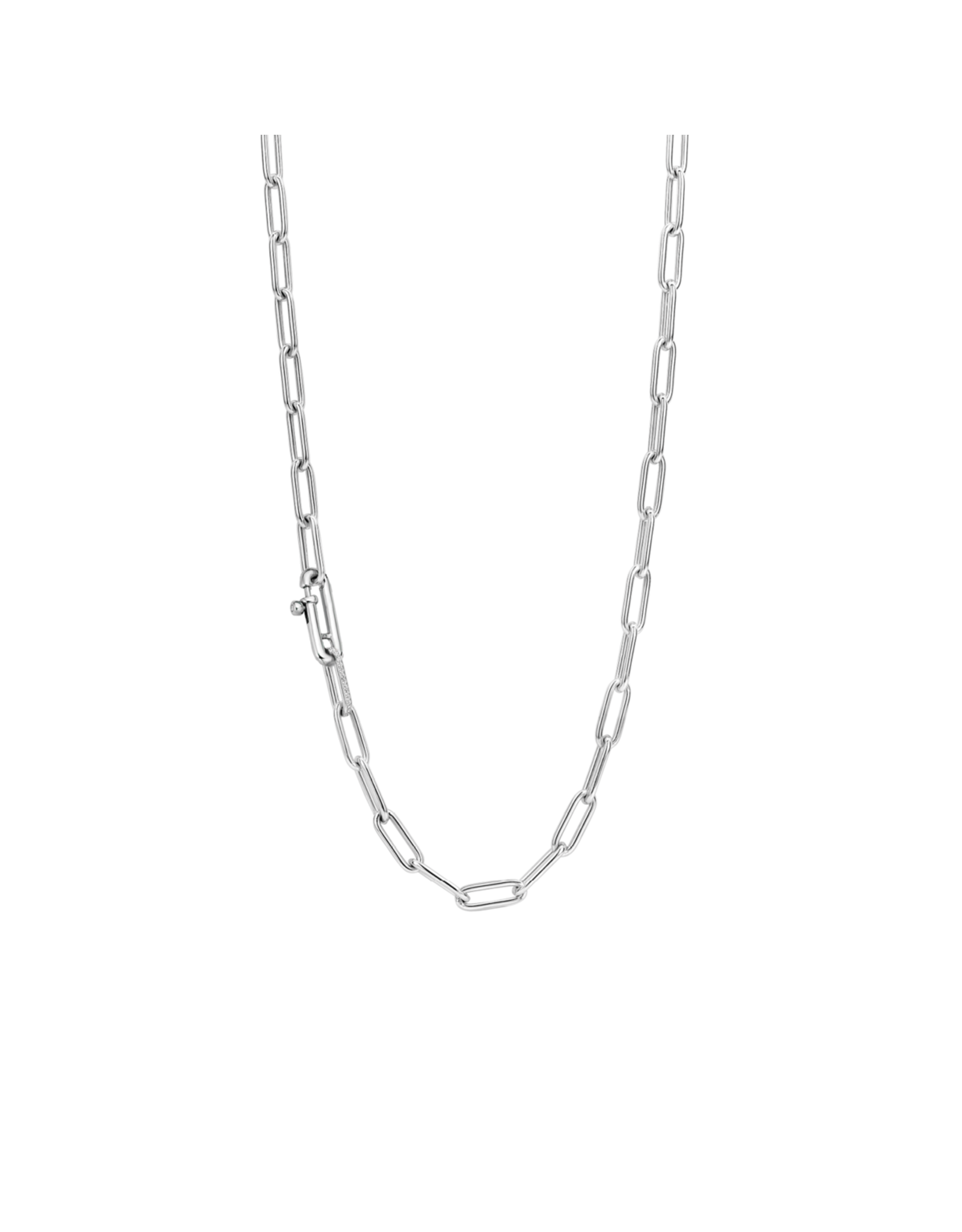 Small Link Silver Paperclip Necklace- 3947ZI/48