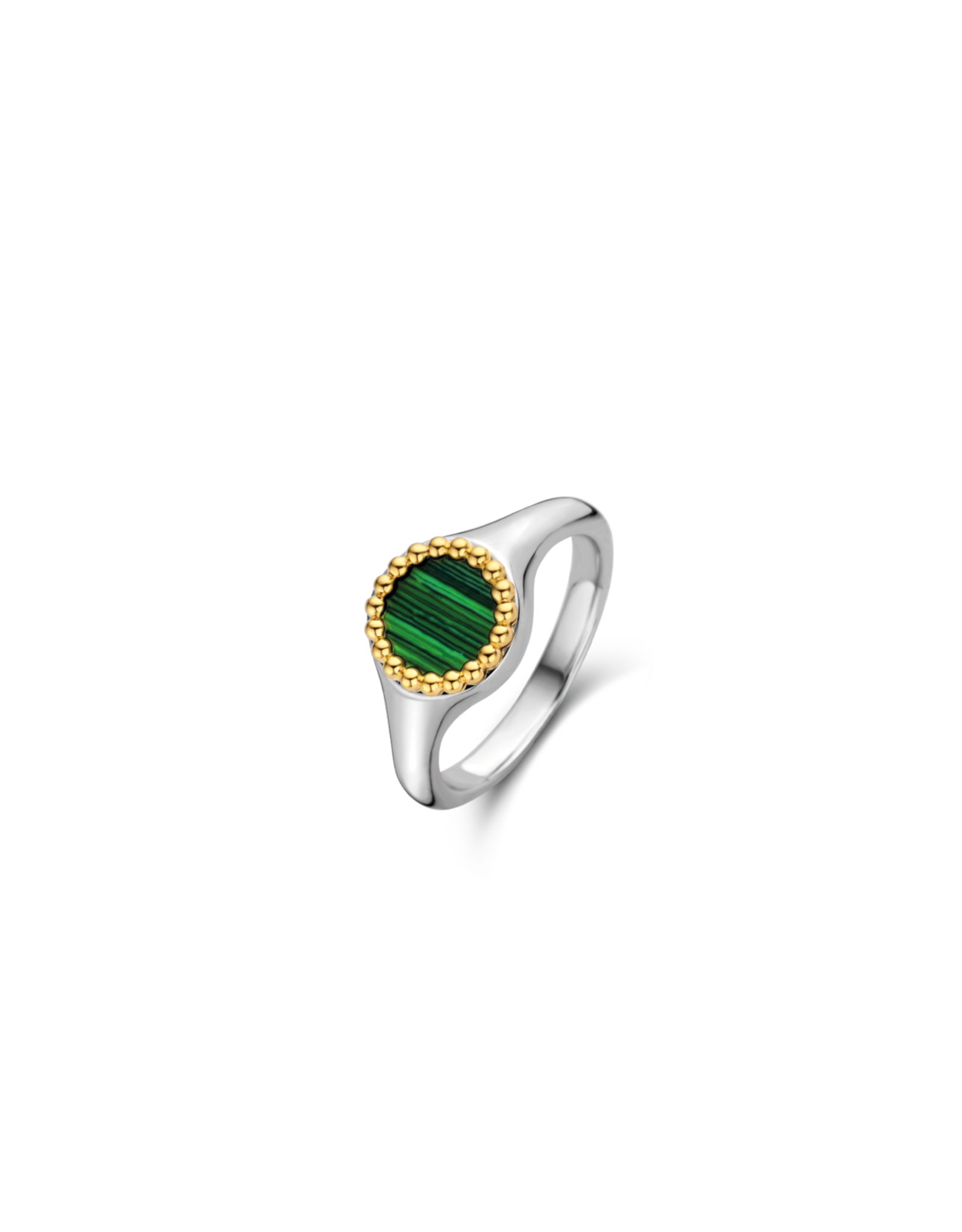 Silver and Yellow Gold Plated Malachite Signet Ring- 12207MA/54