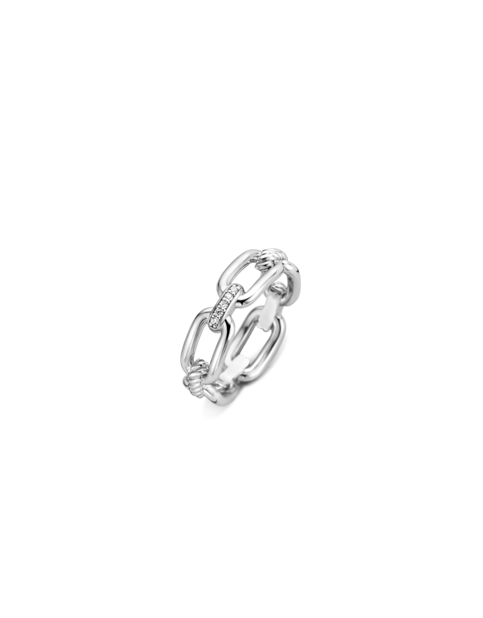 Silver Paperclip Link Ring with Zirconia- 12206ZI