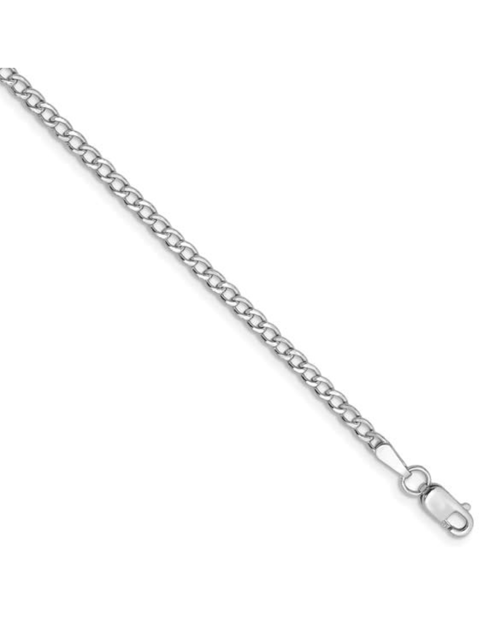 14K White Gold Semi-Solid Curb Link Chain Anklet, 10"