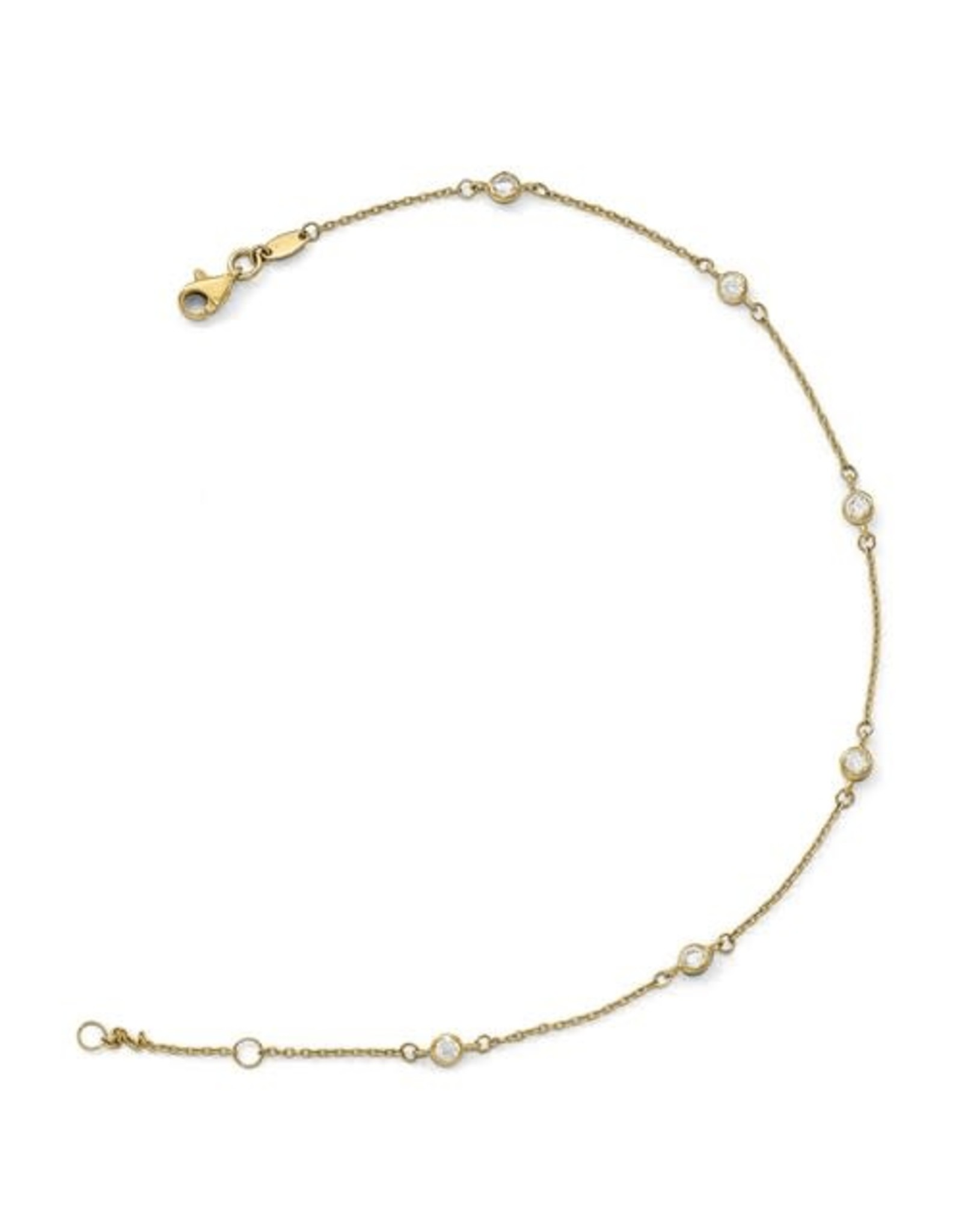 14K Yellow Gold Cubic Zirconia By The Inch Anklet, 9" ext