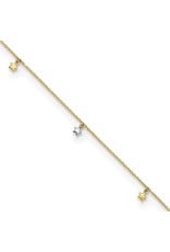 14K 2-tone Dangling Stars Anklet, 9" ext