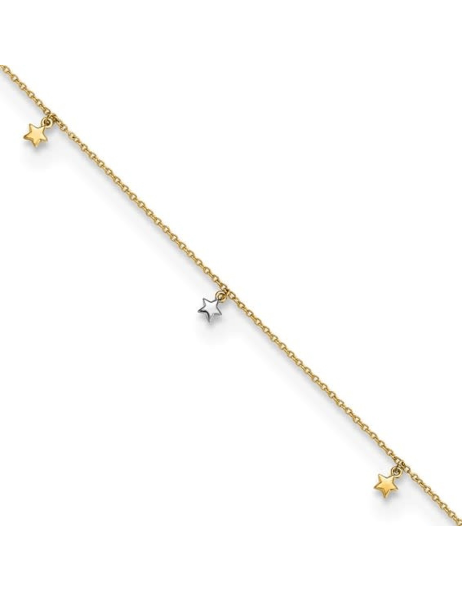 14K 2-tone Dangling Stars Anklet, 9" ext