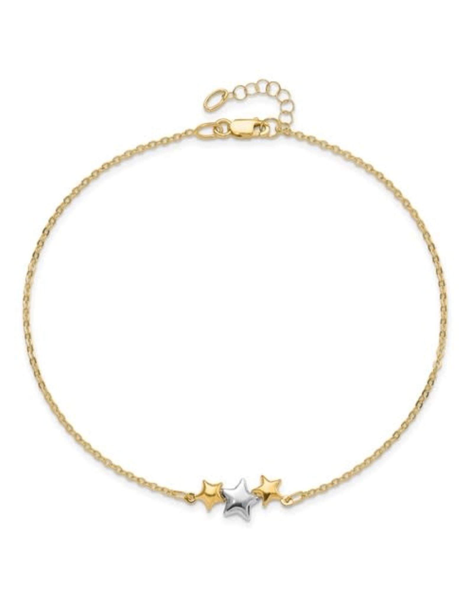 14K 2-tone Gold Triple Star Anklet, 9.5" ext