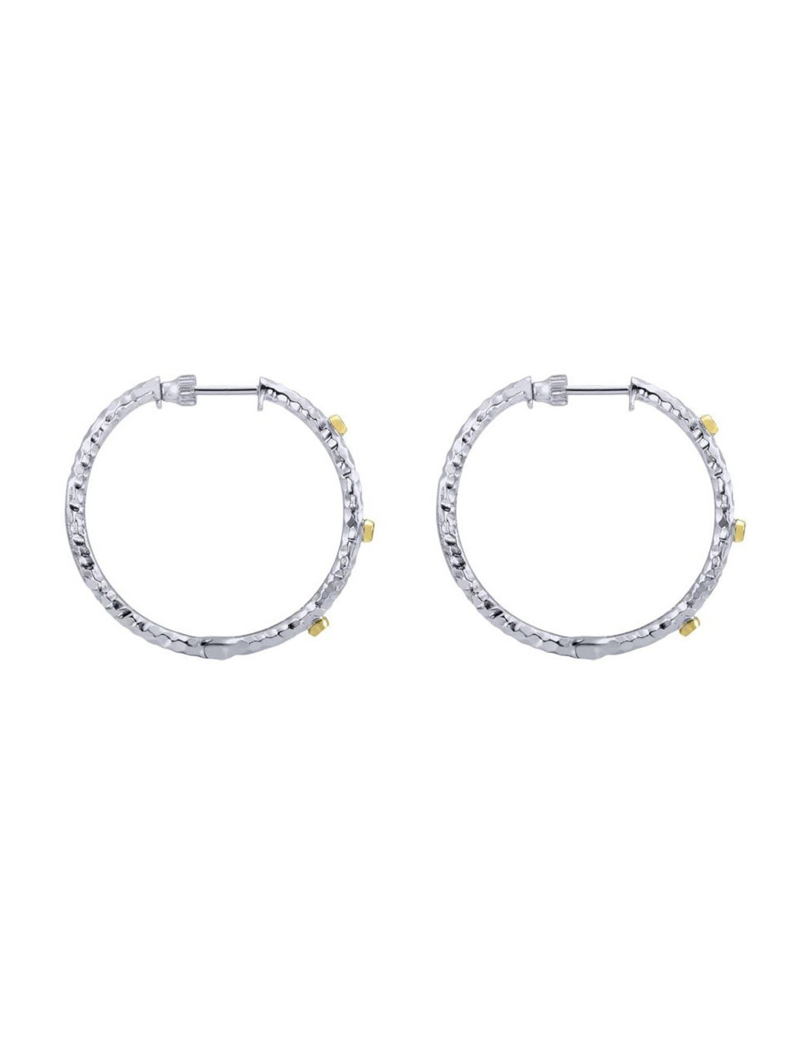 925 & 18K Yellow Gold Hammered Hoop Earrings, D: 0.07cts