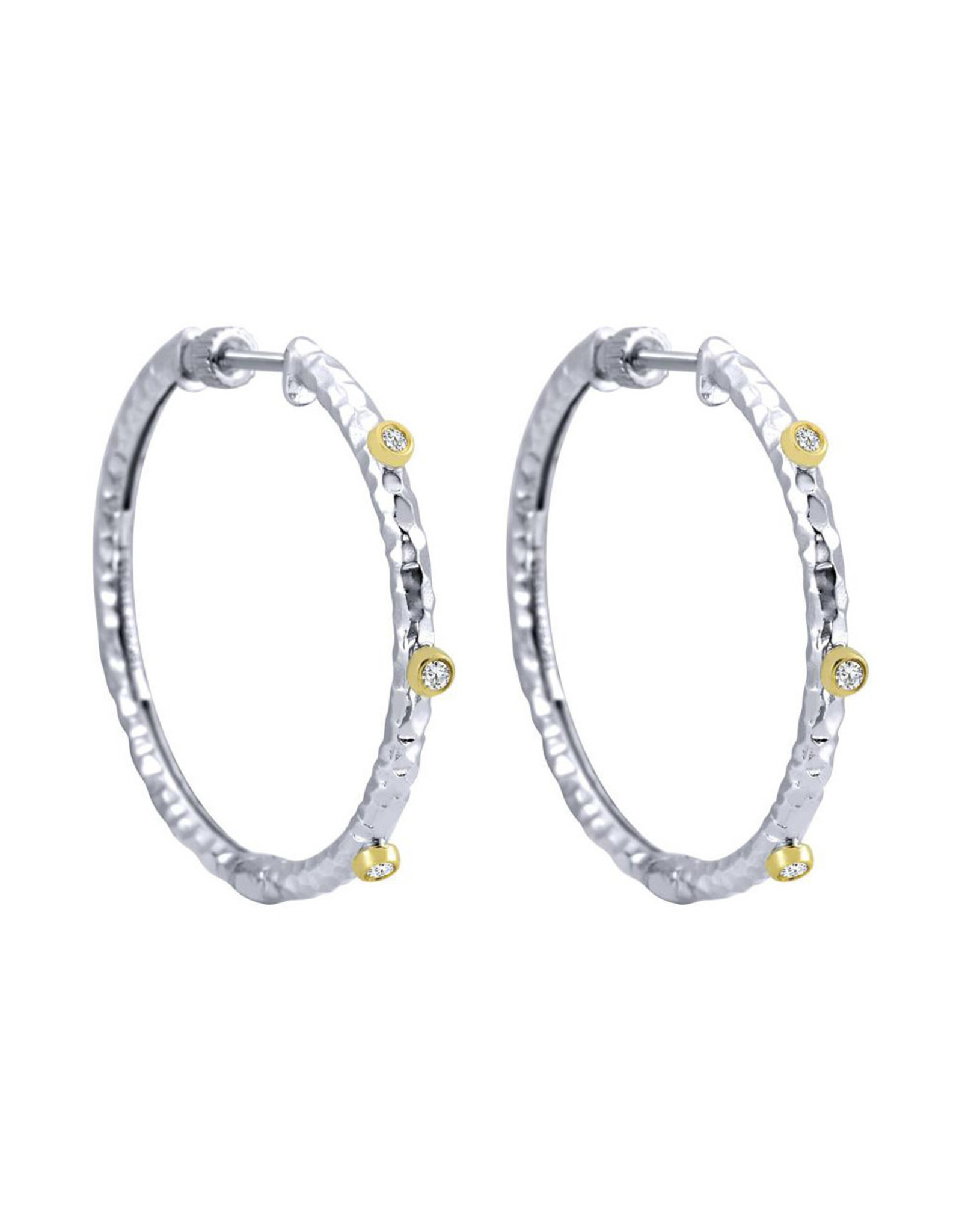 925 & 18K Yellow Gold Hammered Hoop Earrings, D: 0.07cts
