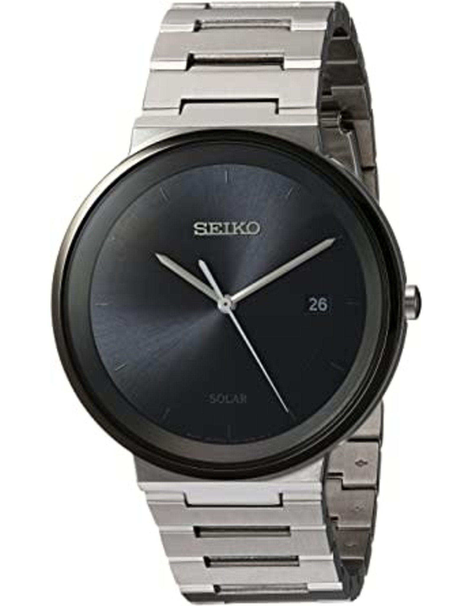 Mens Seiko Solar Sleek Minimalist Watch with Black Dial, 40mm