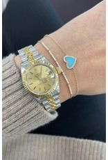 14K Yellow Gold Turquoise and Diamond Heart Bracelet, TQ: 0.60ct, D: 0.09ct