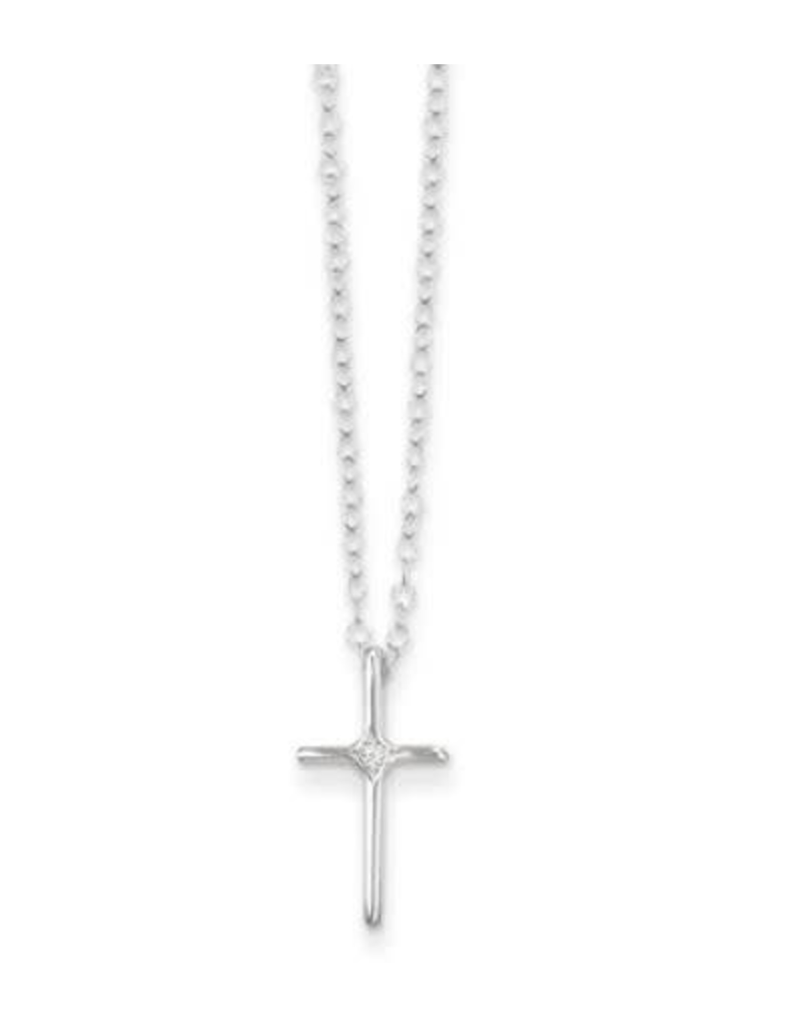 14K White Gold Baby Diamond Cross, D: 0.01ct