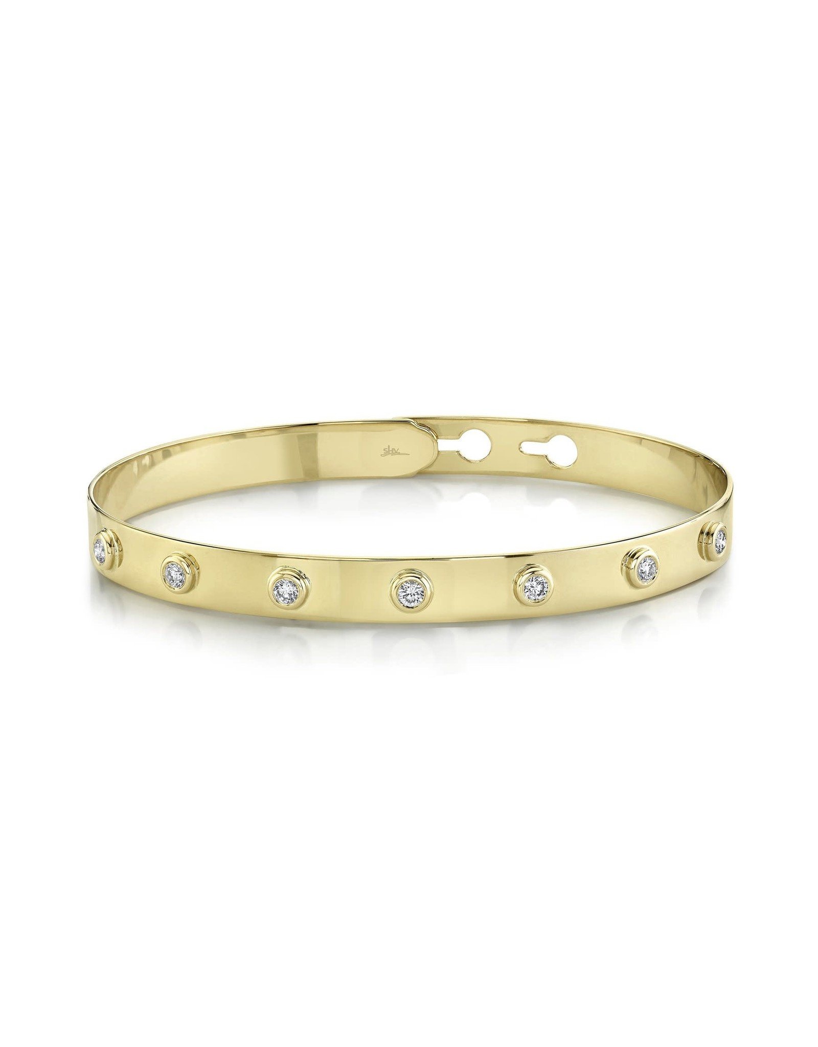 Diamond Stars Bangle Bracelet, 14K Yellow Gold