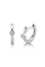 14K White Gold Bezel Diamond Huggie Earrings, D: 0.06ct