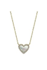 14K Yellow Gold Mother of Pearl and Diamond Heart Necklace, MOP: 0.56ct, D: 0.09ct