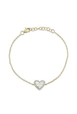 14K Yellow Gold Mother of Pearl and Diamond Heart Bracelet, MOP: 0.56ct, D: 0.09ct