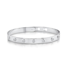 14K W/G Bezel Diamond Latch Lock Bangle Bracelet