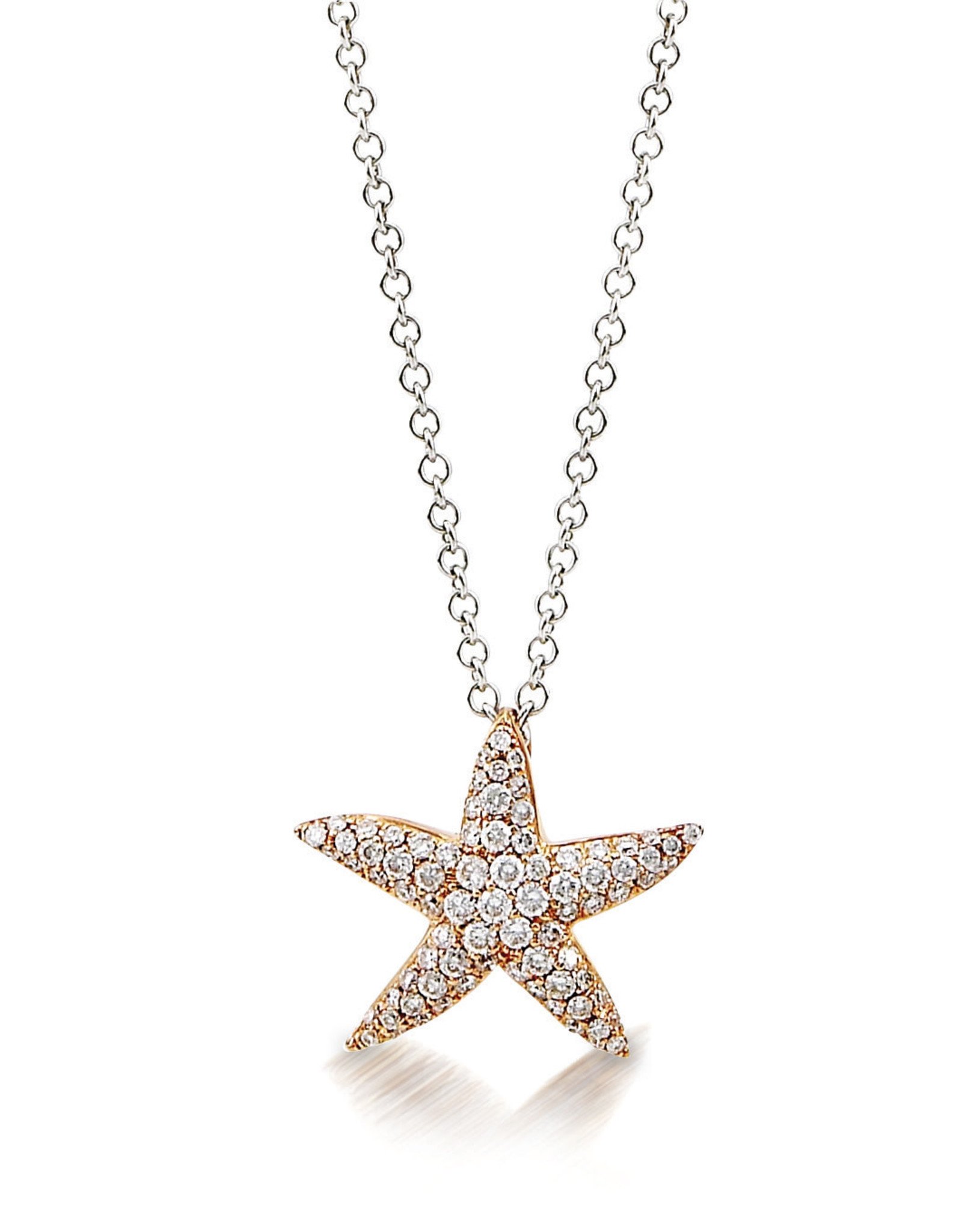 18K Rose Gold Small Starfish Necklace, D: 0.32ct