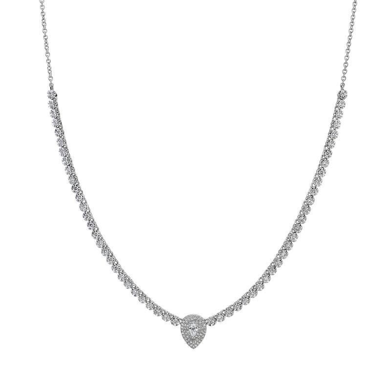5.80ct Emerald Cut Center Stone Diamond Tennis Necklace in 18K White G