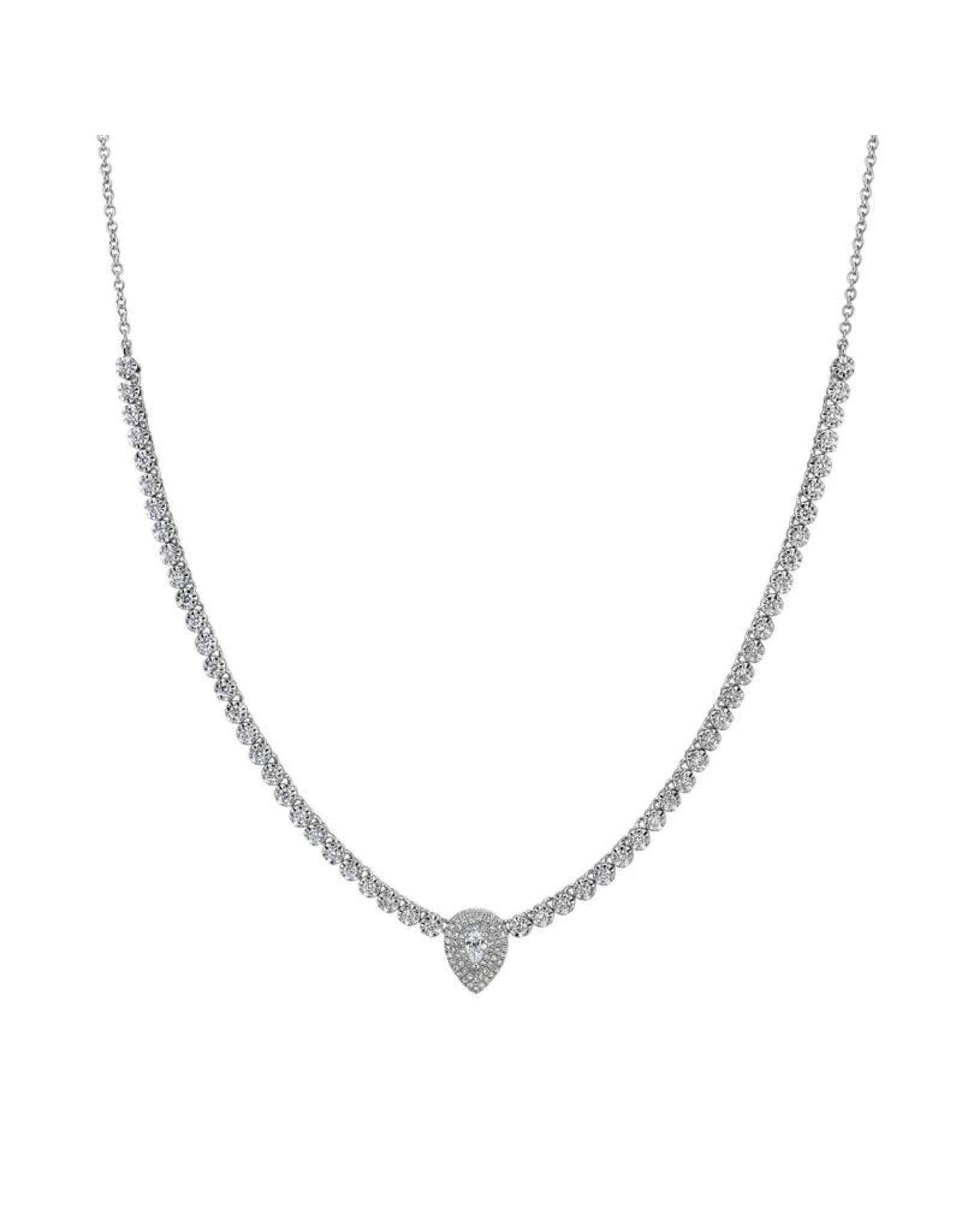 14K White Gold Pear and Round Half Diamond Tennis Necklace, D: 1.28ct