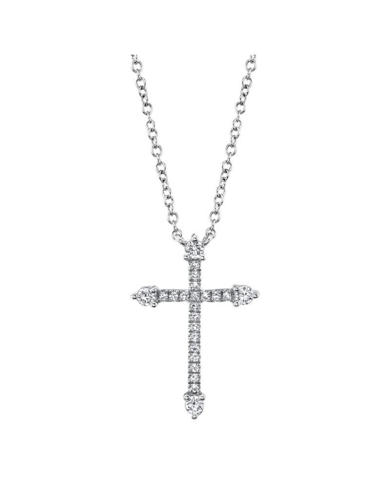 14K White Gold Diamond Cross, D: 0.17ct