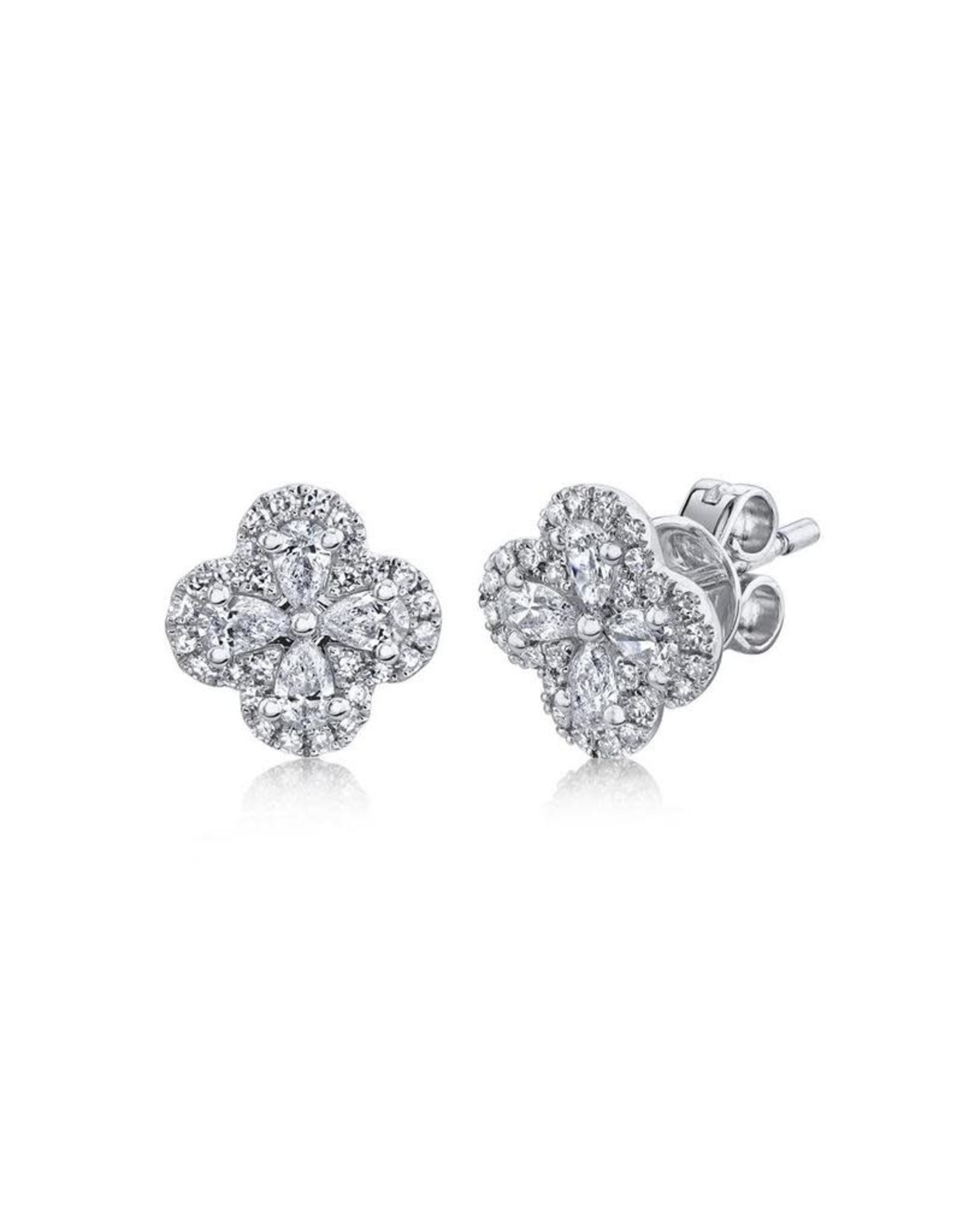 14K White Gold Diamond Clover Stud Earrings, D: 0.60ct