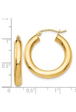 14K 4mm Lightweight Classic Tube Hoop Earrings, 1", 1.85dwts