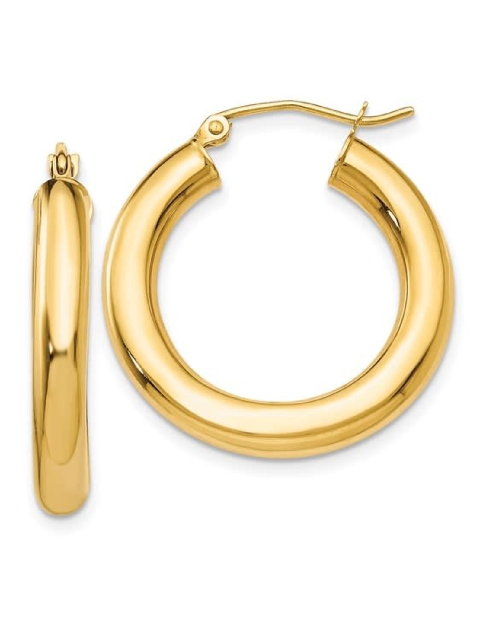 14K 4mm Lightweight Classic Tube Hoop Earrings, 1", 1.85dwts