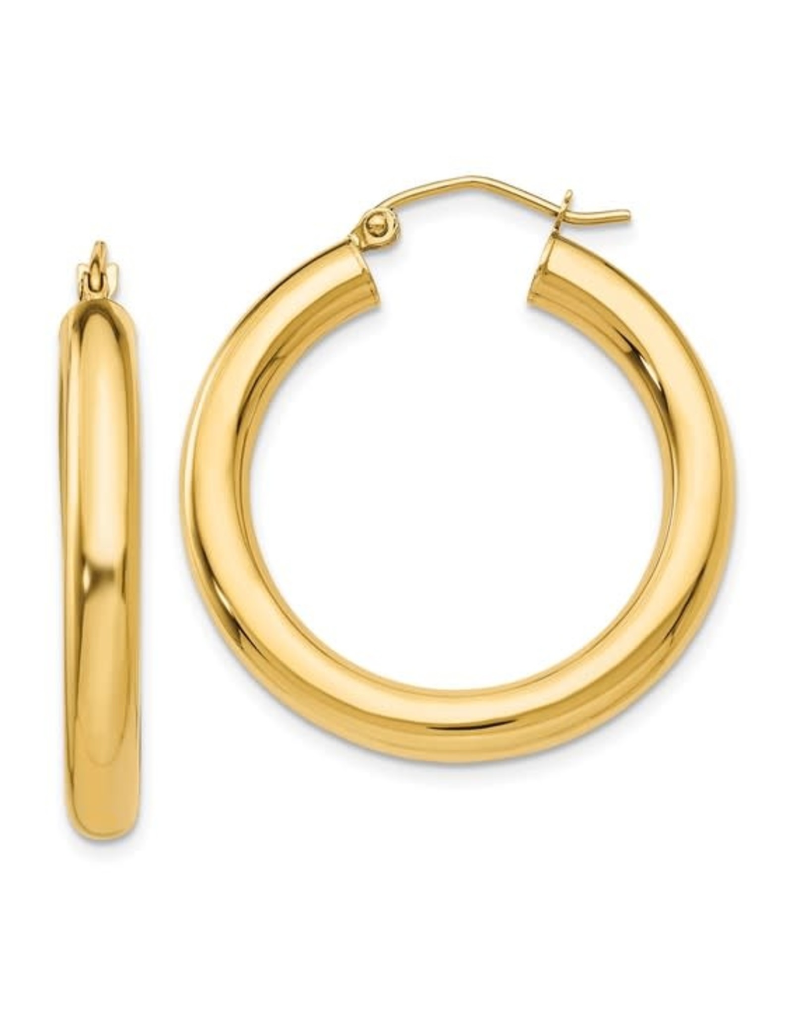 14K 4mm Lightweight Medium Classic Tube Hoop Earrings, 1.2", 2.25dwts