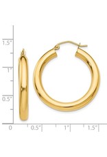 14K 4mm Lightweight Medium Classic Tube Hoop Earrings, 1.2", 2.25dwts