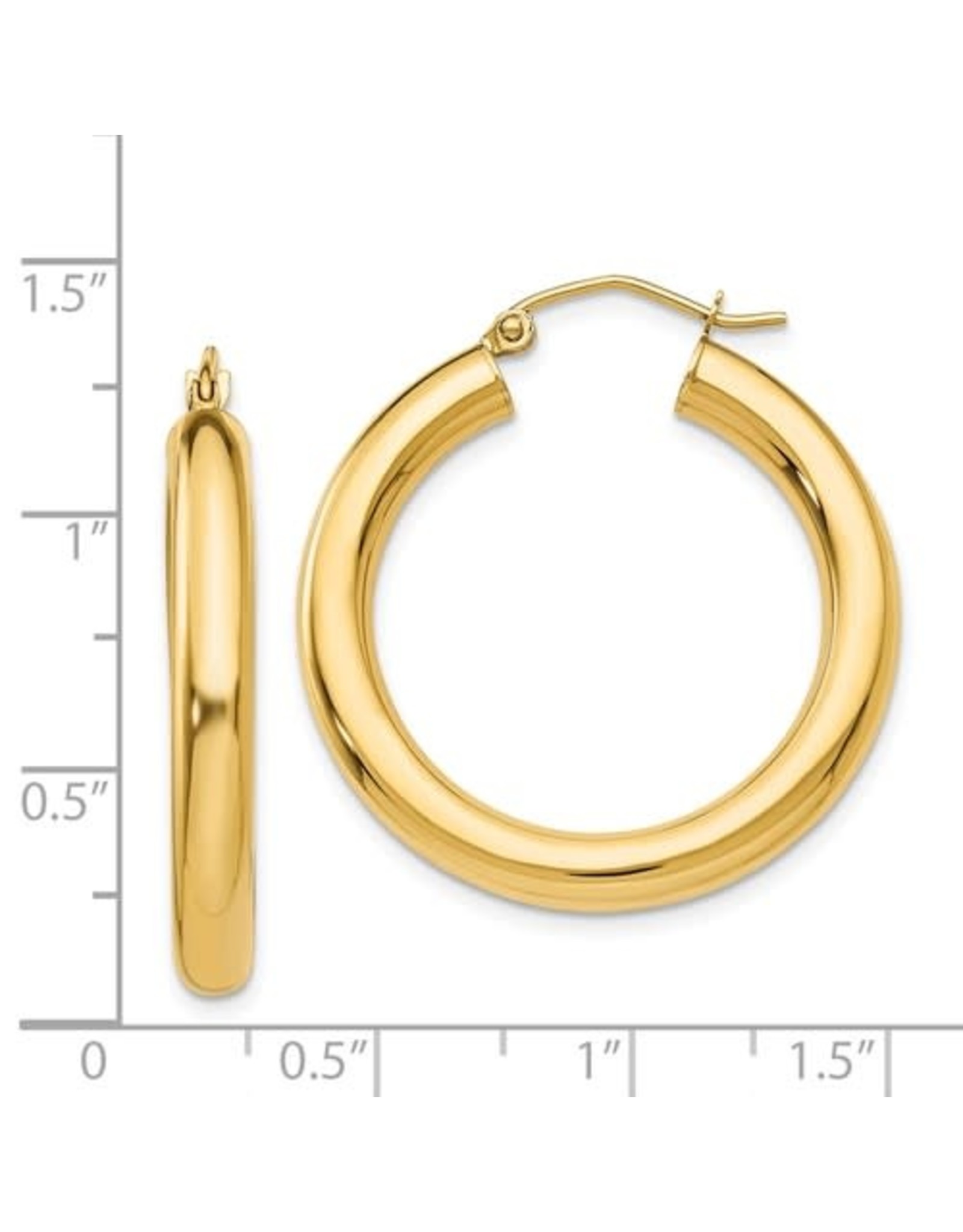 14K 4mm Lightweight Medium Classic Tube Hoop Earrings, 1.2", 2.25dwts