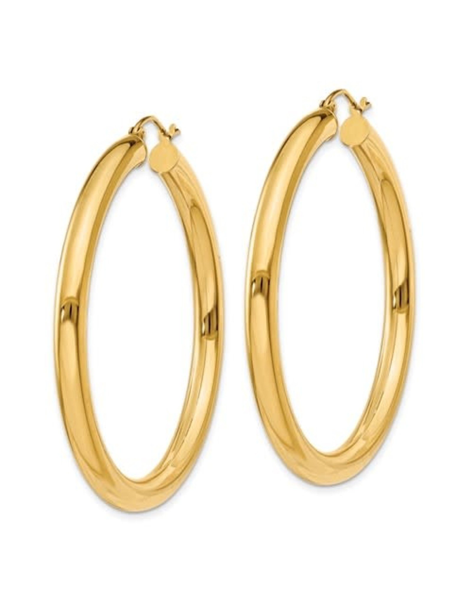 14K 4mm Lightweight Large Classic Tube Hoop Earrings, 1.75", 3.60dwts