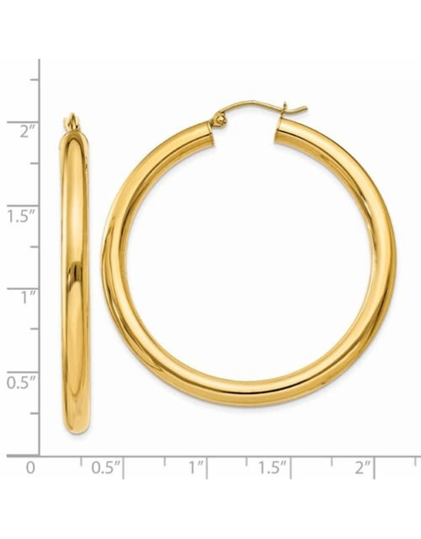 14K 4mm Lightweight Large Classic Tube Hoop Earrings, 1.75", 3.60dwts
