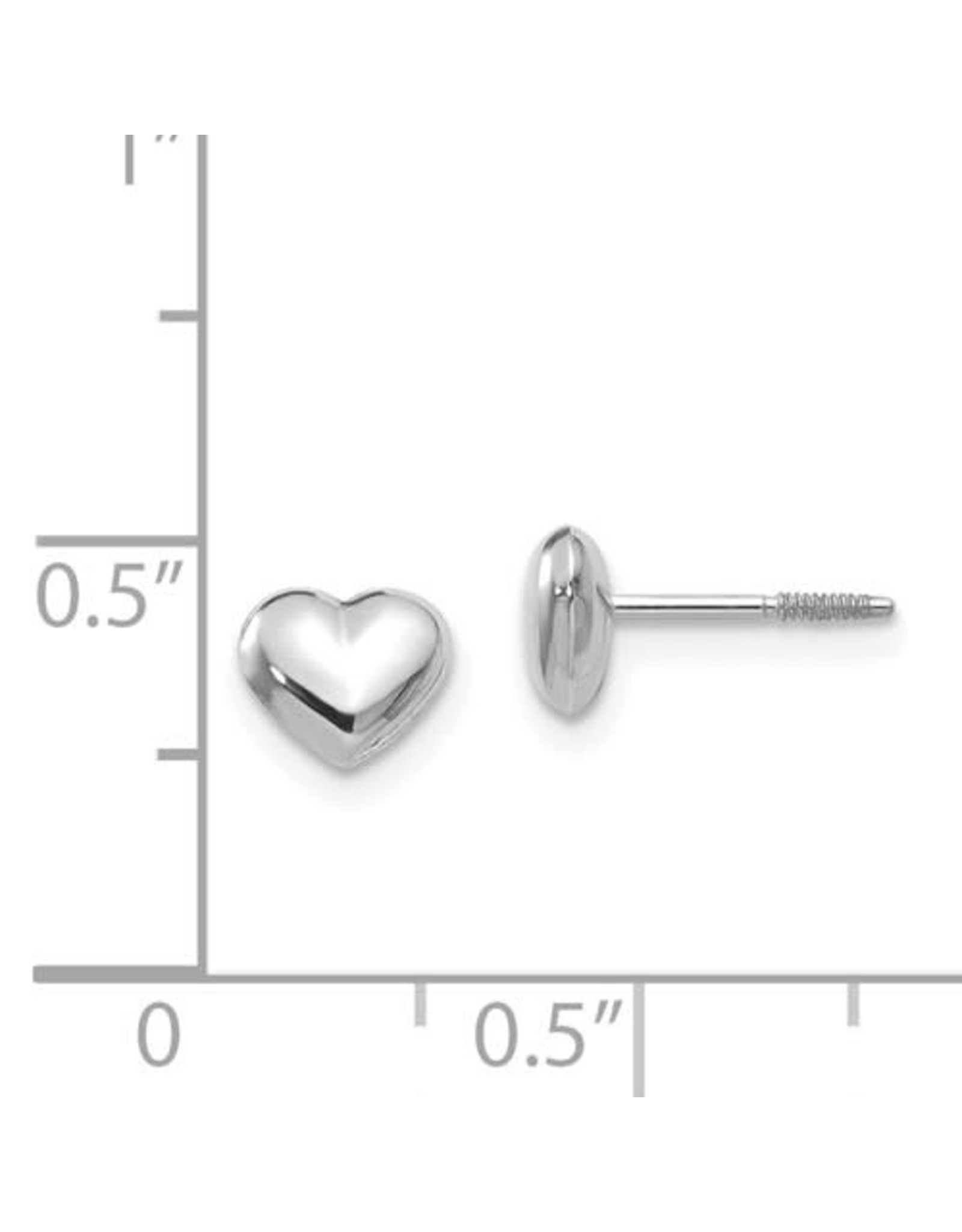 14K Children's W/G Puff Heart Screw Back Earrings