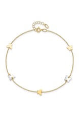 14K 2-tone Gold Butterfly Anklet, 9" + ext