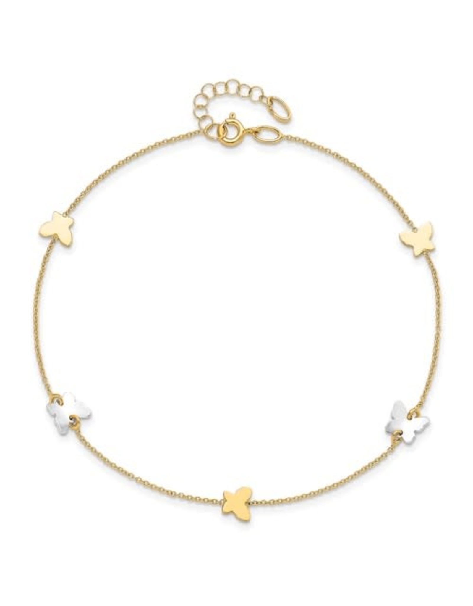 14K 2-tone Gold Butterfly Anklet, 9" + ext