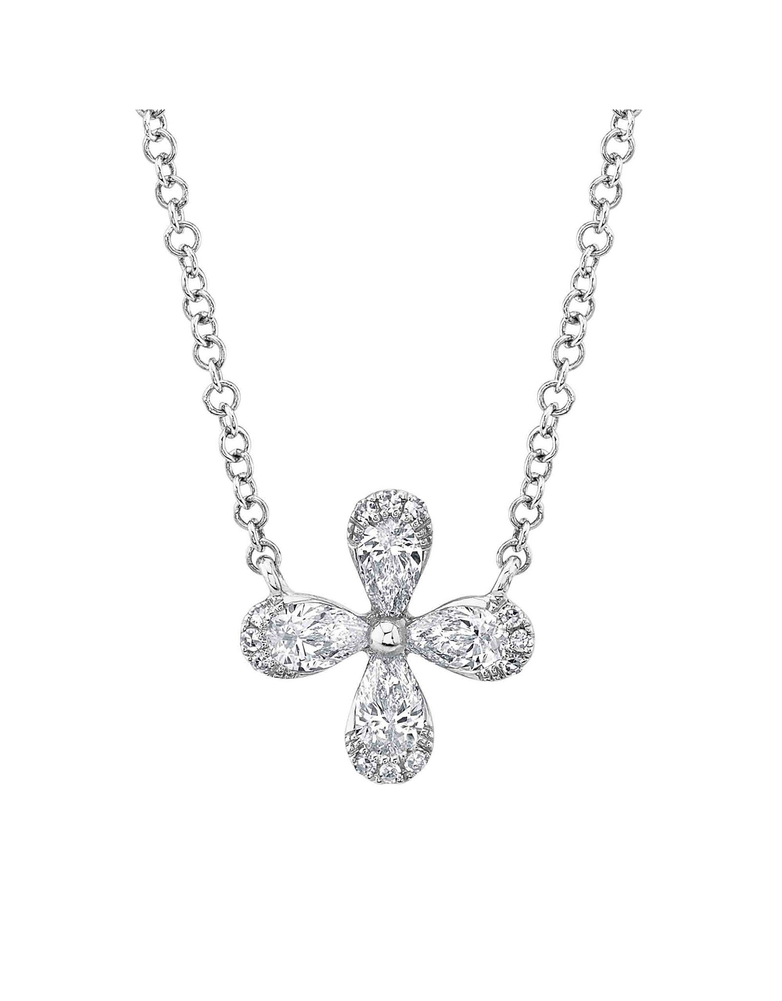 14K White Gold Diamond Flower Necklace, D: 0.37ct