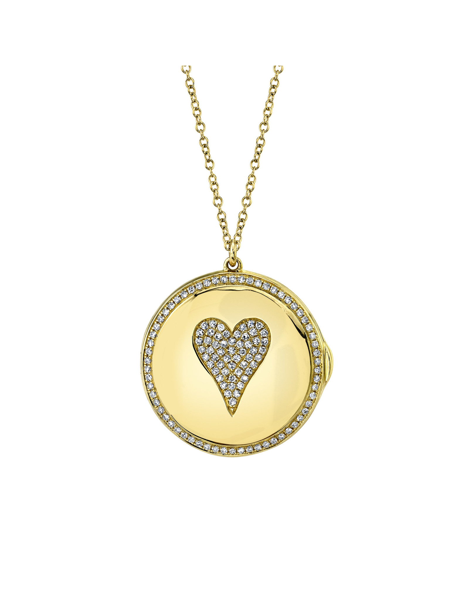14K Yellow Gold Modern Pave Diamond Heart Locket, D: 0.25ct