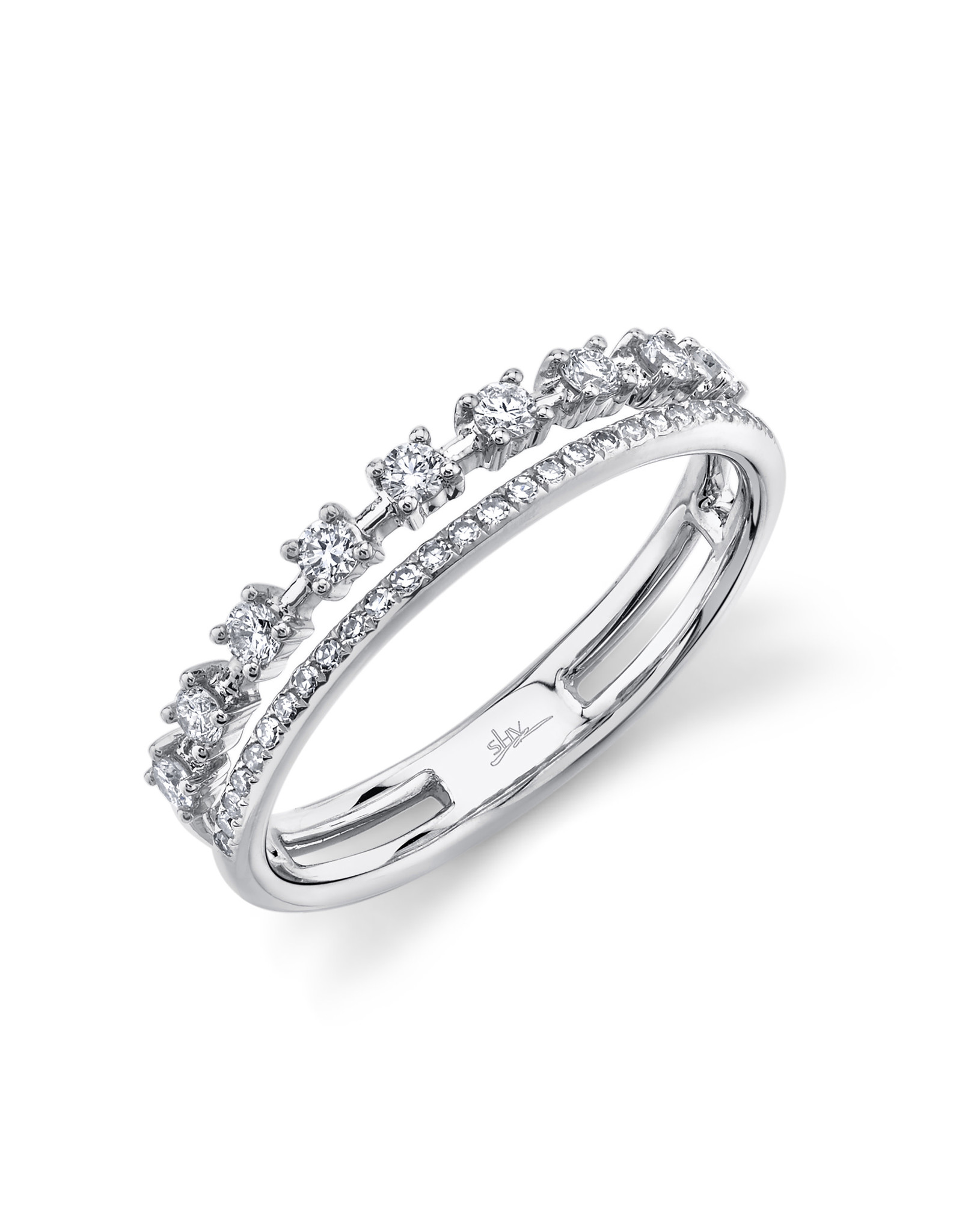 14K White Gold Double Stackable Ring, D: 0.32ct