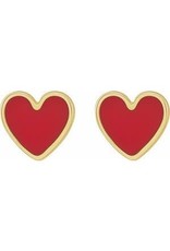 14K Yellow Gold Red Enamel Heart Earrings
