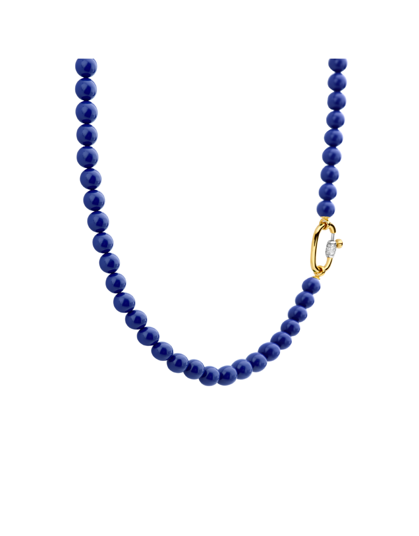 Bold Lapis Necklace with Decorated Yellow Gold Plated Clasp- 3967BL/48
